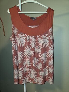 Classic Editions Scoop Neck Tank Palm Leaf Print Rust Size L